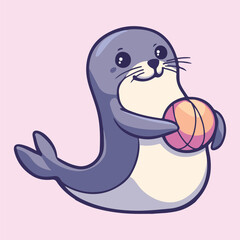 Cute cartoon Crabeater Seal playing Futbol vector illustration 
