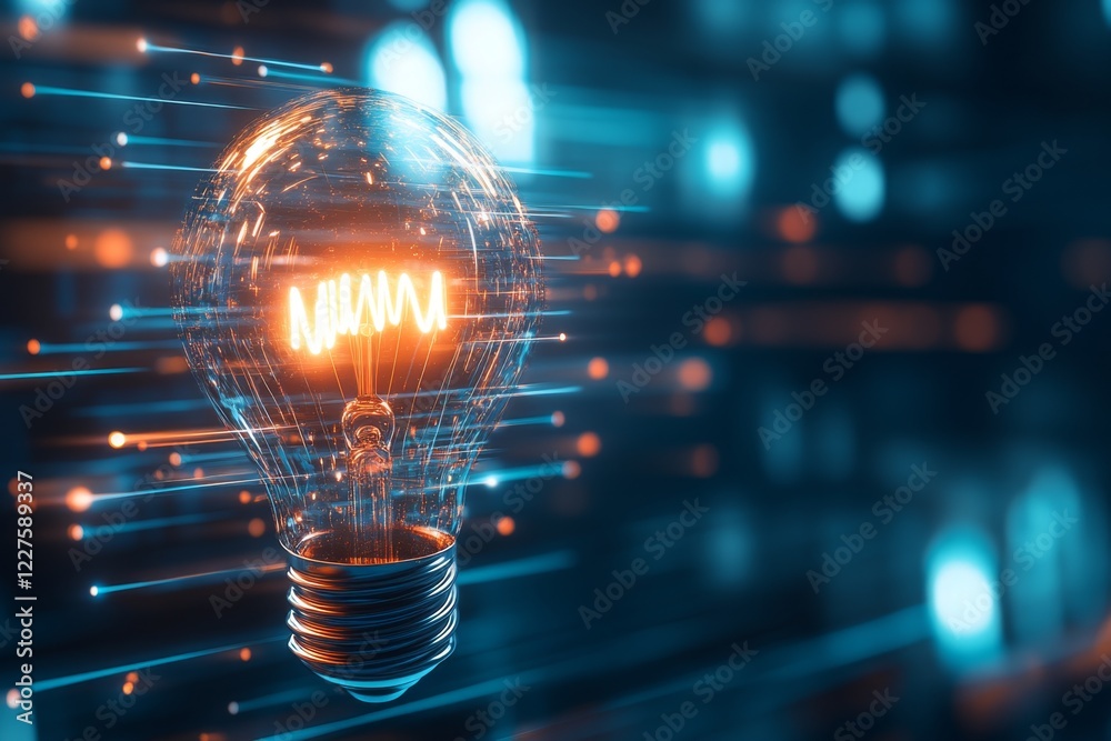 Aufkleber a simple design of a glowing light bulb surrounded by faint spark lines, symbolizing a greatly inspi