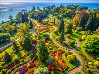 Aerial View of Batumi Botanical Garden's Lush Landscape: Drone Photography