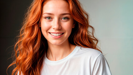 Fototapeta premium Portrait of a beautiful and emotional girl with red hair and fair skin.