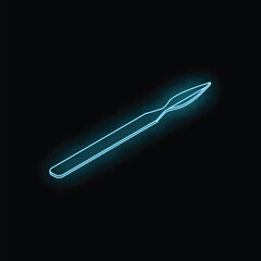 Glowing blue neon surgical scalpel icon on a black background