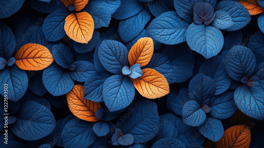 Canvas Prints Blue orange leaves foliage texture background design