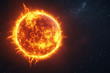 Obraz premium Illustration of a sun with glowing corona on a black space background with stars, cosmic image