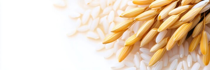 Rice Grains and Wheat Stalks - Close-up shot of rice grains with a wheat stalk, showcasing the harvest and natural food source.