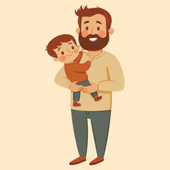 happy Cute Father And Son vector illustration