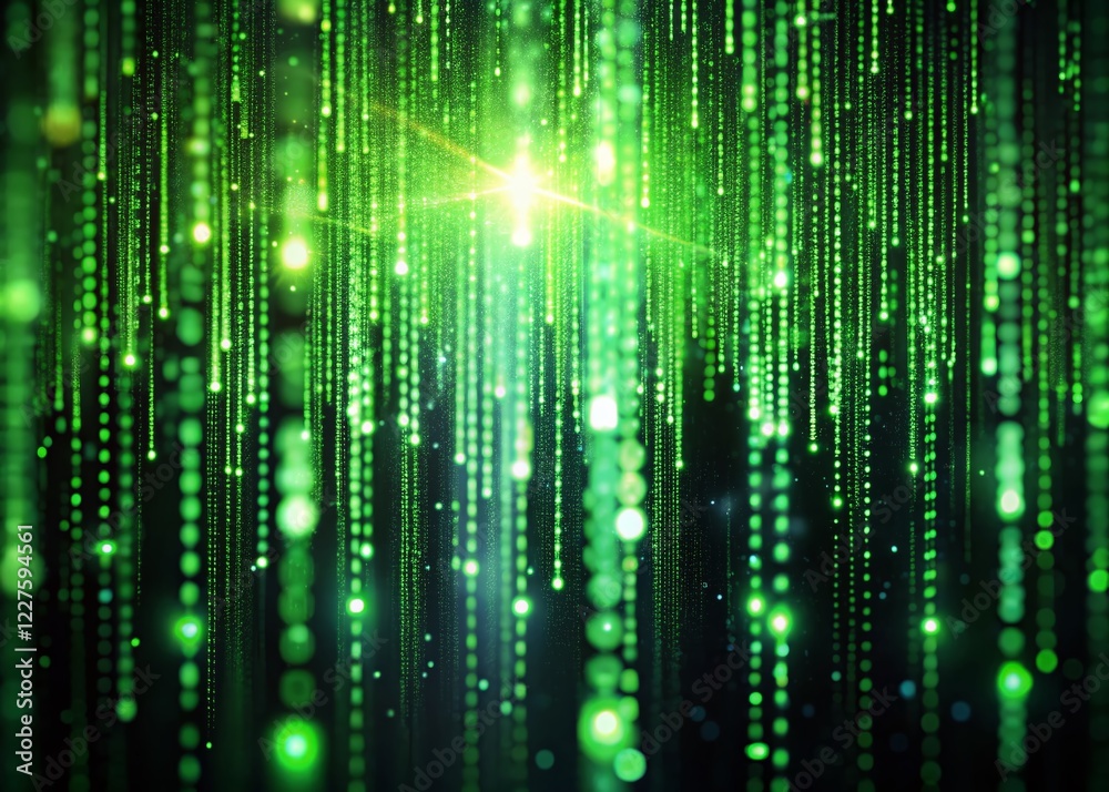 Poster aerial view of digital code matrix rain background with falling numbers