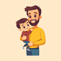 happy Cute Father And Son vector illustration
