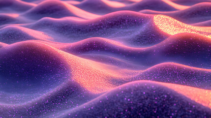 Obraz premium Glittering sunset waves, digital landscape, abstract art