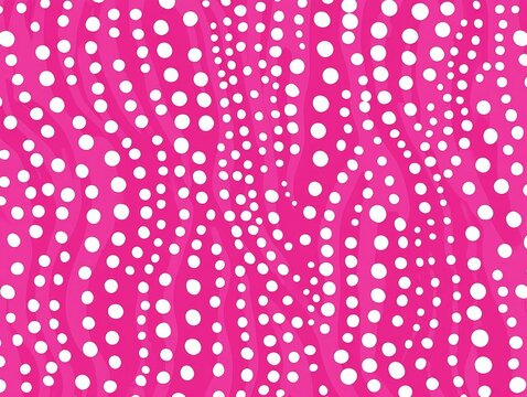 Pink Polka Dot Pattern: A vibrant and playful seamless pattern featuring white polka dots scattered across a hot pink background with wavy lines. Perfect for fashion, textiles, and playful designs. 