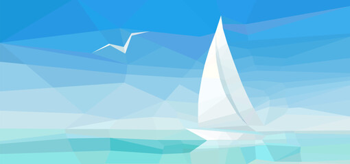 Horizontal Banner with Seascape and Yacht