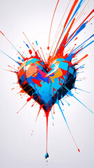Obraz premium Beautiful Abstract Love Painting Featuring Bold Red and Blue Splashes of Color heart shaped illustration retro wallpaper