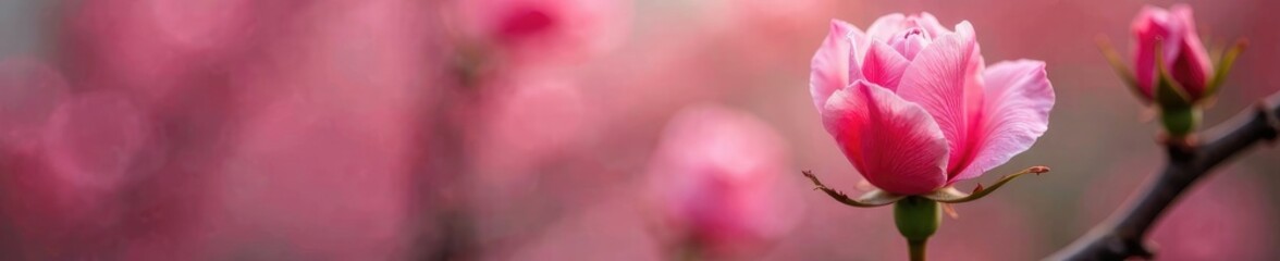 Delicate pink rosehip flower blooms in early spring, pink, nature, bloom