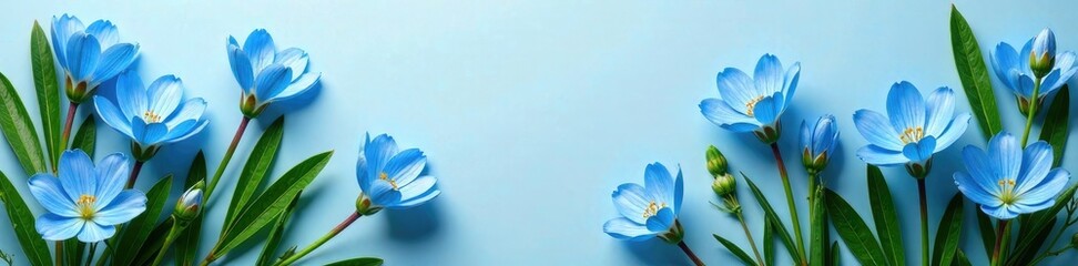 Naklejka premium Blue flower arrangement with greenery and stems, greenery, stems