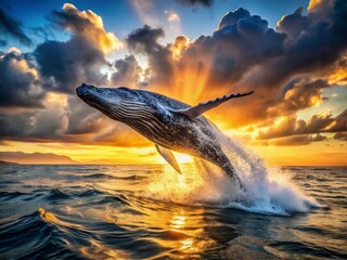 Obraz premium Aerial View of Humpback Whale Breaching in Ocean - Candid Wildlife Photography