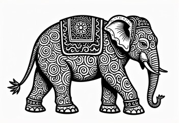 Naklejka premium Ancient Chinese Elephant Doodle, Kids Coloring Page, Folk Art, Thick Simple Lines, White Background, Chinese New Year Theme, Vector Illustration Style, Flat Design, Perfect Art.