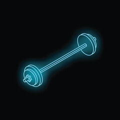 Neon light representing a barbell glowing on a black background