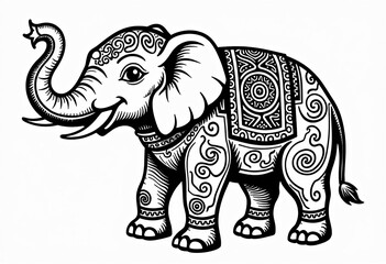 Fototapeta premium Kids Doodle Coloring Page, Ancient Chinese Bronze Elephant, Folk Art Style, Simple Thick Lines, White Background, Chinese New Year Elements, Vector Illustration, Flat Design, Perfect Composition.