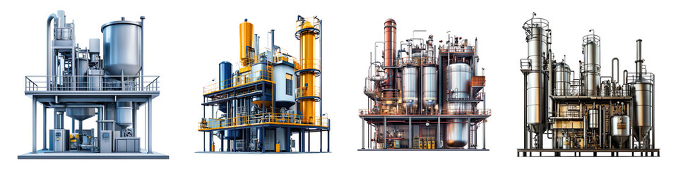 Set of factory equipment isolated on transparent background