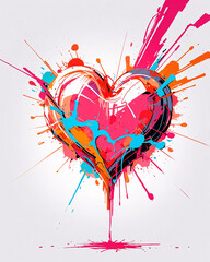 Creative Abstract Love Painting Featuring Red and Blue Bold Paint Strokes of Passion heart shaped illustration retro wallpaper