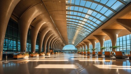 Wide view photography of modern airport terminals urban city architecture concept