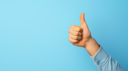 A hand giving a thumbs-up gesture against a blue background.