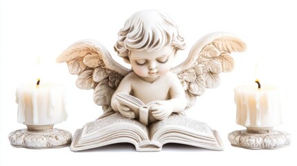 Cozy Angel Reading a Book by Candlelight with Serene Ambiance