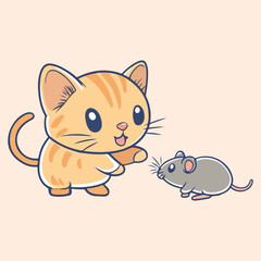 Cat And cute Mouse  vector illustration 