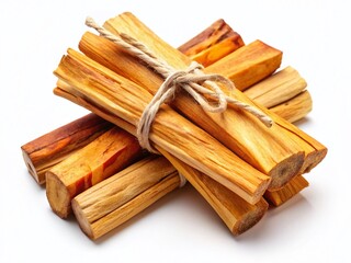 Aerial View of Palo Santo Sticks, Holy Wood, Bursera Graveolens, Isolated on White