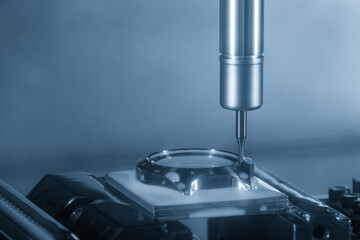The CNC milling machine cutting  press mold part by solid ball nose end mill tool.