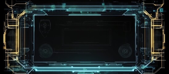 Holographic interface with security elements and blank space for customizable text in technology and security design concept