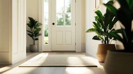 Bright and Inviting Entrance with Green Plants and Natural Light