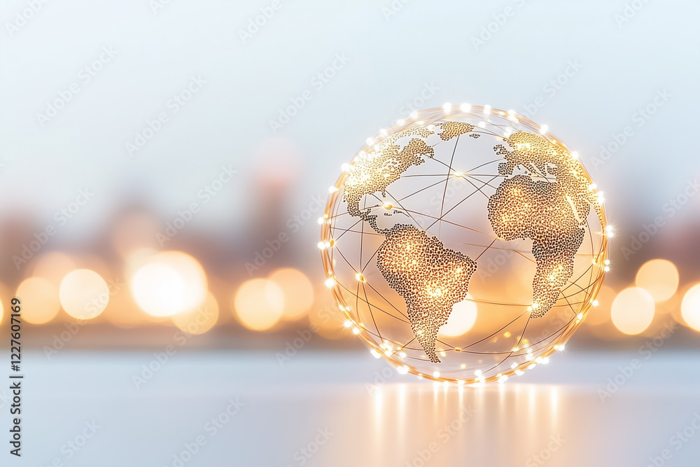 Poster an abstract network of dots and lines forms a faint globe on a neutral background. the soft midday l