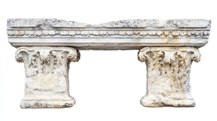 Fototapeta premium Ancient Greek marble tabletop with decorative elements showcasing intricate craftsmanship isolated on white for versatile text placement