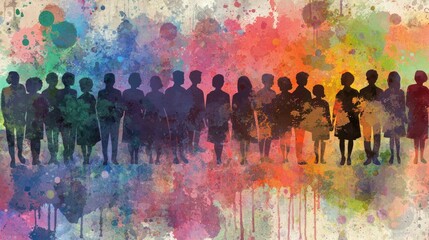 Fototapeta premium Diverse crowd unity colorful background, social inclusion concept, website banner