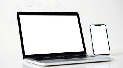 Laptop isolated mockup with white screen isolated on white background