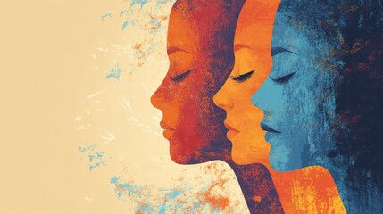 Therapeutic Journey of Transformation Abstract Representation of EMDR and Cognitive Behavioral Therapy with Female Silhouettes