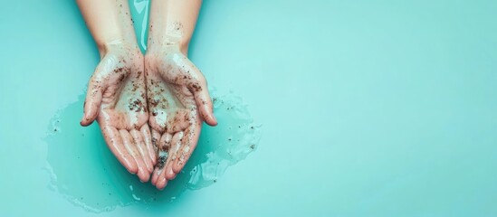 Naklejka premium Health Awareness Dirty Water and Contaminated Hands with Blue Background for Text Placement and Educational Messaging