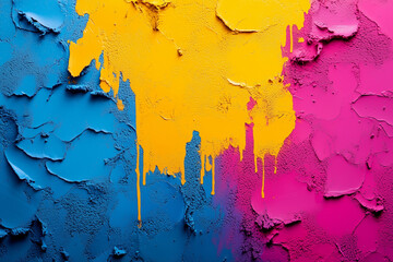 Fototapeta premium Multicolored paint splatters exploding across textured background, expressing vibrant energy and celebratory artistic movement