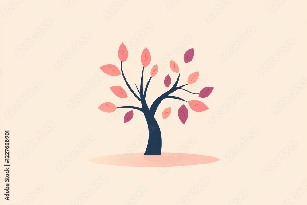 Poster Iconic tree design with unique branches and colorful leaves set against a soft background showcasing natures beauty. Generative AI