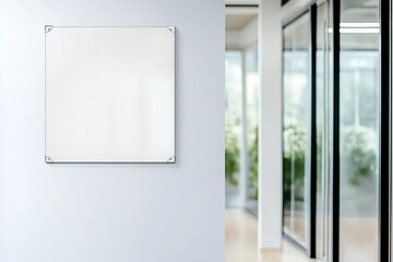 Nameplate Design Mockup on Door: 3D Render of Office Hall Interior with Sign on Cabinet Entrance