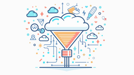 Cloud Computing Filter Outline Icon for Online Technology Solutions and Data Processing Illustration