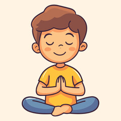 Young boy meditating in lotus position vector illustration