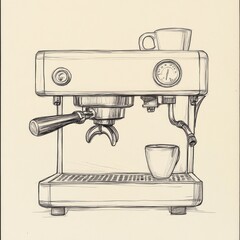 Hand Drawn Sketch Of A Classic Espresso Machine