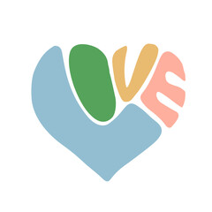 Obraz premium Love word lettering in form of heart. Vector Valentine day and wedding day in romantic handmade typography.