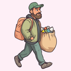 Cartoon man Holding Garbage Bag vector illustration