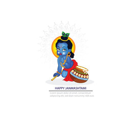 Illustration of happy Janmashtami Lord Krishna in Janmashtami festival of India with hindi calligra.
