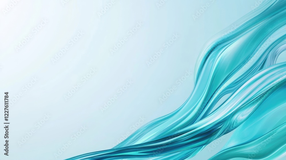 Sticker abstract fluid wave background in shades of blue and mint green with smooth texture and ample space 