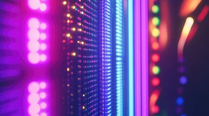 Glowing slot machine screen with colorful neon lights showcasing jackpot win paylines vibrant background and empty space for text