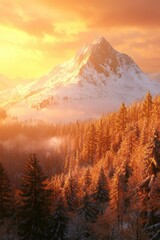 Obraz premium Majestic winter landscape scenery wallpaper with snow mountain forest