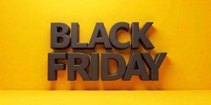 Black Friday Sale 3D Render Yellow Background Text Bold Offer Deals Sales Event 